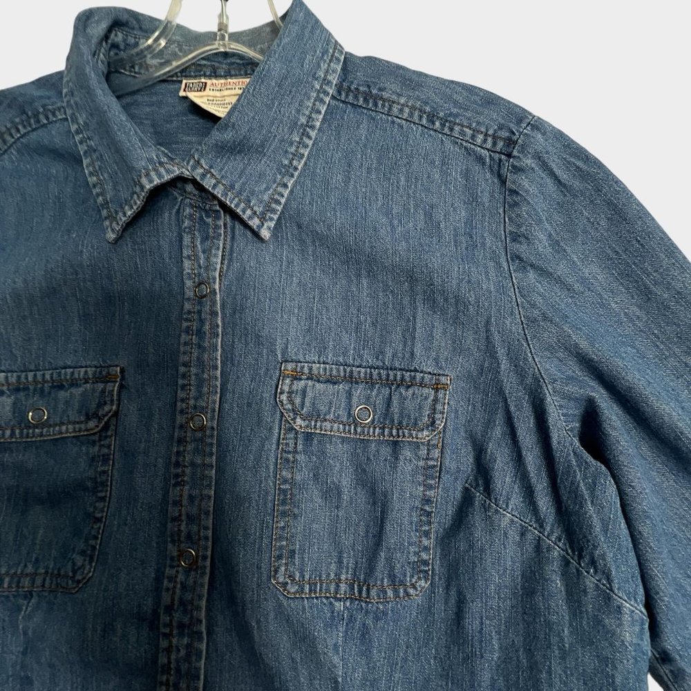 Vintage Denim Blue Snap Front Shirt Long Sleeve Western Coastal Womens Large L - Picture 3 of 9